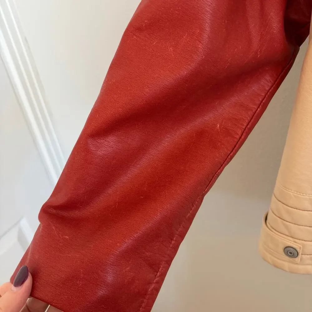 Free People x Revolve XL Ryder Sport Vegan Moto Jacket in red combo